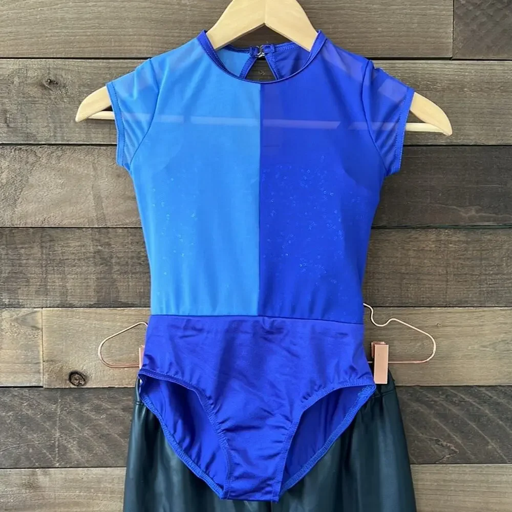 NWOT Weissman Showtime Girl's Fam Jam Dance Costume in Blue Black